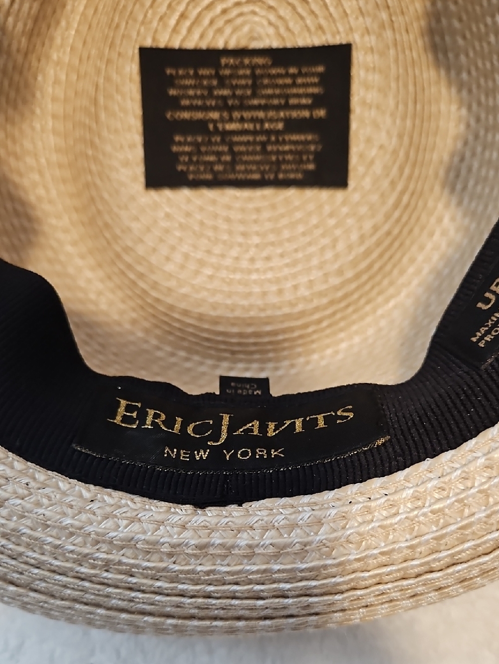 Eric Javits Straw Fedora in Natural with Black Band New - Picture 8 of 15